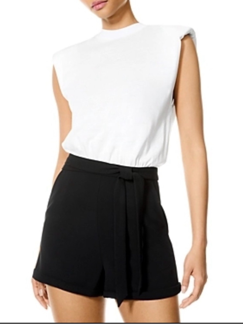NWT Alice + Olivia Braxton Belted Combo Romper – Black & White – Size 6